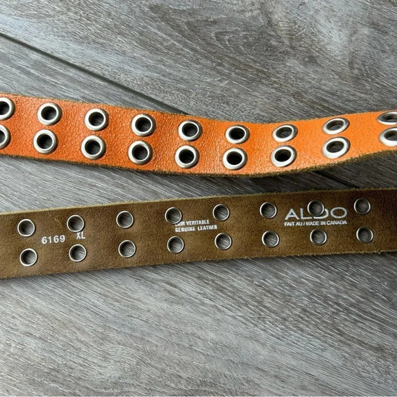 Aldo Distressed  Leather Eyelet Belt Made in Canada - Picture 5 of 11